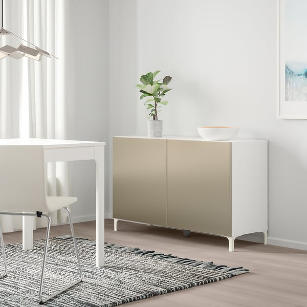 BESTÅ Combinaison rangement portes, blanc/Riksviken/Nannarp effet bronze clair, 120x42x74 cm