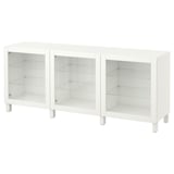BESTÅ Combinaison rangement portes, blanc/Sindvik/Stubbarp blanc verre transparent, 180x42x74 cm