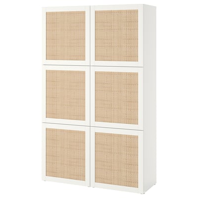 BESTÅ Combinaison rangement portes, blanc Studsviken/blanc peuplier tréssé, 120x42x193 cm