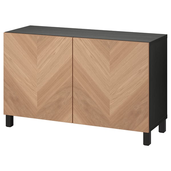 BESTÅ Combinaison rangement portes, brun noir/Hedeviken/Stubbarp plaqué chêne, 120x42x74 cm