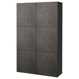 BESTÅ Combinaison rangement portes, brun noir Kallviken/gris foncé imitation ciment, 120x42x193 cm
