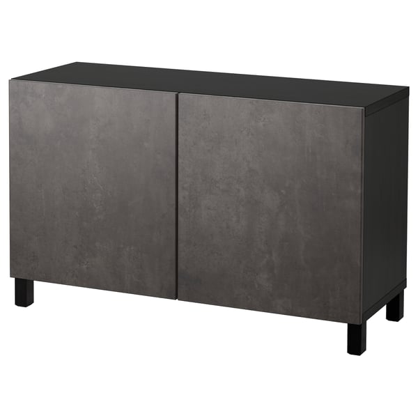BESTÅ Combinaison rangement portes, brun noir Kallviken/Stubbarp/gris foncé imitation ciment, 120x42x74 cm