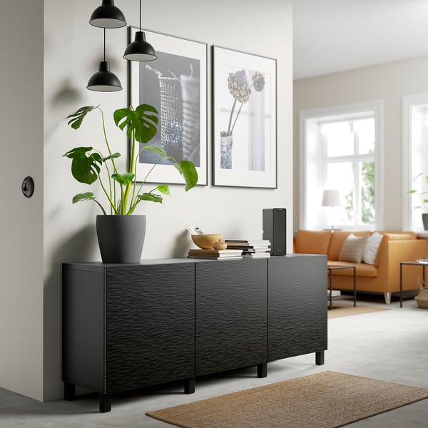 BESTÅ Combinaison rangement portes, brun noir/Laxviken/Stubbarp noir, 180x42x74 cm