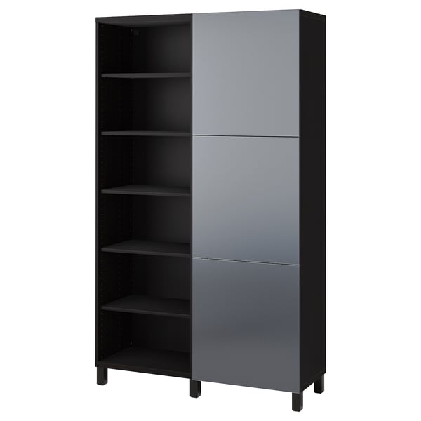 BESTÅ Combinaison rangement portes, brun noir/Riksviken effet étain noir brossé, 120x42x202 cm