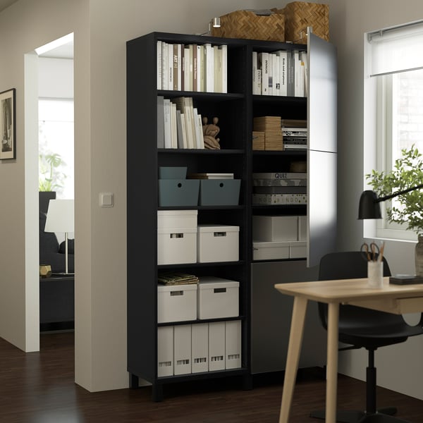 BESTÅ Combinaison rangement portes, brun noir/Riksviken effet étain noir brossé, 120x42x202 cm