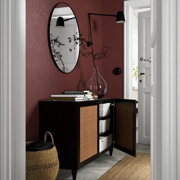 BESTÅ Combinaison rangement portes, brun noir Studsviken/Kabbarp/brun foncé peuplier tréssé, 120x42x74 cm