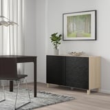 BESTÅ Combinaison rangement portes, effet chêne blanchi/Laxviken/Stubbarp noir, 120x42x74 cm