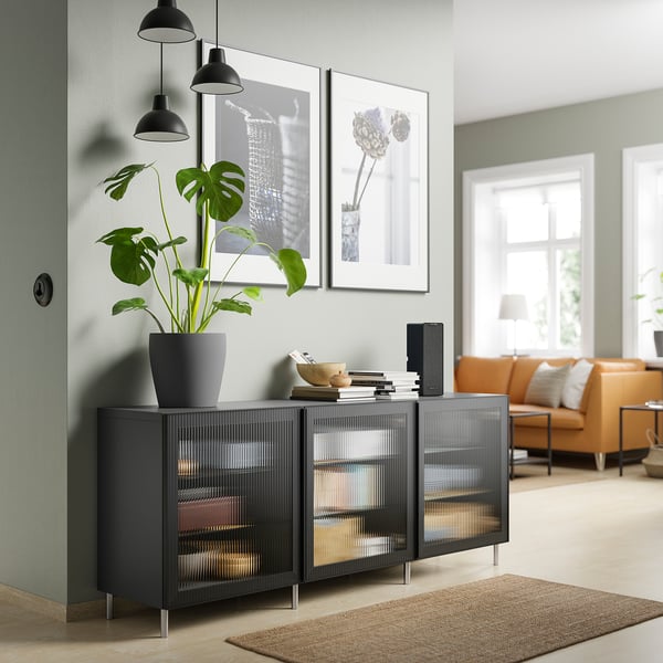 BESTÅ Combinaison rangement portes, gris foncé/Fällsvik anthracite, 180x42x74 cm