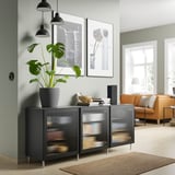 BESTÅ Combinaison rangement portes, gris foncé/Fällsvik anthracite, 180x42x74 cm