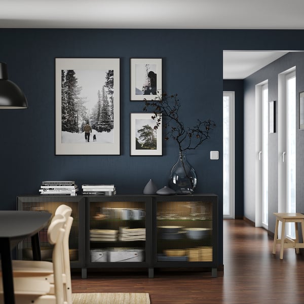 BESTÅ Combinaison rangement portes, gris foncé/Fällsvik anthracite, 180x42x74 cm