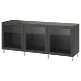BESTÅ Combinaison rangement portes, gris foncé Sindvik/gris foncé verre transparent, 180x42x74 cm