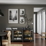 BESTÅ Combinaison rangement portes, gris foncé Sindvik/gris foncé verre transparent, 180x42x74 cm