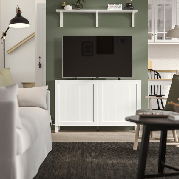 BESTÅ Combinaison rangement portes, Pipmakare blanc/Stubbarp blanc, 120x42x74 cm