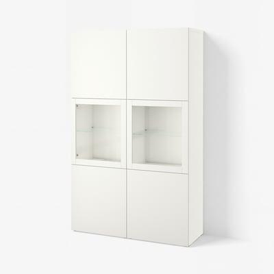 BESTÅ Combinaison rangement ptes vitrées, blanc Lappviken/Sindvik blanc verre transparent, 120x42x193 cm