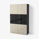 BESTÅ Combinaison rangement ptes vitrées, brun noir/Selsviken brillant/beige verre fumé, 120x42x193 cm