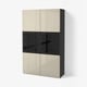 BESTÅ Combinaison rangement ptes vitrées, brun noir/Selsviken brillant/beige verre transparent, 120x42x193 cm