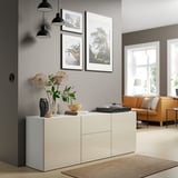 BESTÅ Combinaison rangement tiroirs, blanc/Selsviken brillant/beige, 180x42x65 cm