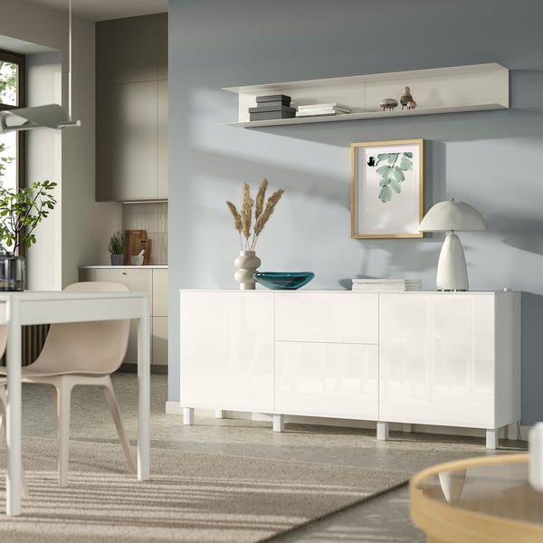 BESTÅ Combinaison rangement tiroirs, blanc/Selsviken/Stubbarp blanc brillant, 180x42x75 cm