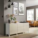 BESTÅ Combinaison rangement tiroirs, blanc/Selsviken/Stubbarp brillant/beige, 180x42x74 cm