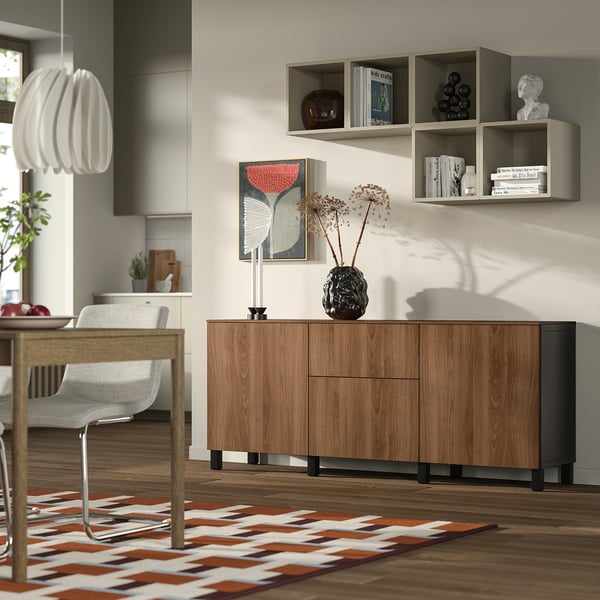 BESTÅ Combinaison rangement tiroirs, brun noir/Lappviken/Stubbarp motif noyer, 180x42x75 cm