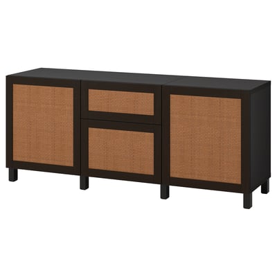 BESTÅ Combinaison rangement tiroirs, brun noir Studsviken/Stubbarp/brun foncé peuplier tréssé, 180x42x74 cm
