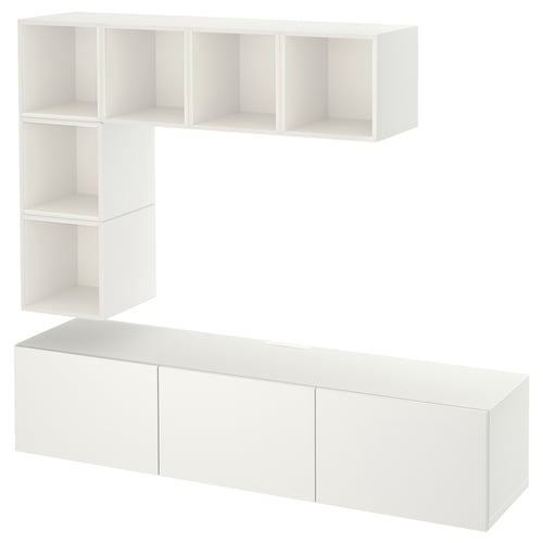 BESTÅ / EKET Combinaison meuble TV, blanc/Valviken, 180x42x185 cm