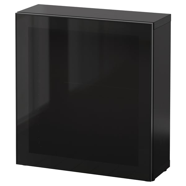 BESTÅ Étagère avec porte vitrée, brun noir/Glassvik noir/verre fumé, 60x22x64 cm