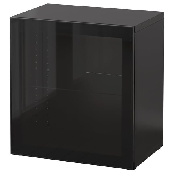 BESTÅ Étagère avec porte vitrée, brun noir/Glassvik noir/verre transparent, 60x42x64 cm