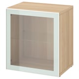 BESTÅ Étagère avec porte vitrée, effet chêne blanchi Glassvik/blanc/vert clair verre transparent, 60x42x64 cm