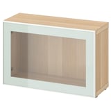 BESTÅ Étagère avec porte vitrée, effet chêne blanchi Glassvik/blanc/vert clair verre transparent, 60x22x38 cm