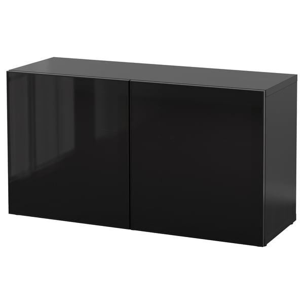 BESTÅ Étagère avec portes vitrées, brun noir/Glassvik noir/verre fumé, 120x42x64 cm