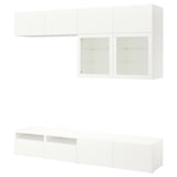 BESTÅ Rangement TV/vitrines, blanc/Lappviken blanc verre transparent, 240x42x231 cm