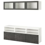 BESTÅ Rangement TV/vitrines, blanc Sindvik/Kallviken gris foncé, 180x42x192 cm