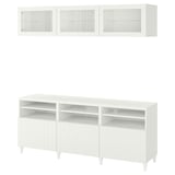 BESTÅ Rangement TV/vitrines, blanc/Sutterviken/Kabbarp blanc verre transparent, 180x42x192 cm