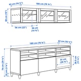 BESTÅ Rangement TV/vitrines, blanc/Sutterviken/Kabbarp blanc verre transparent, 180x42x192 cm