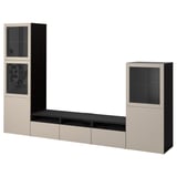 BESTÅ Rangement TV/vitrines, brun noir Sindvik/Lappviken gris clair/beige, 300x42x193 cm