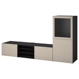 BESTÅ Rangement TV/vitrines, brun noir Sindvik/Lappviken gris clair/beige, 240x42x129 cm