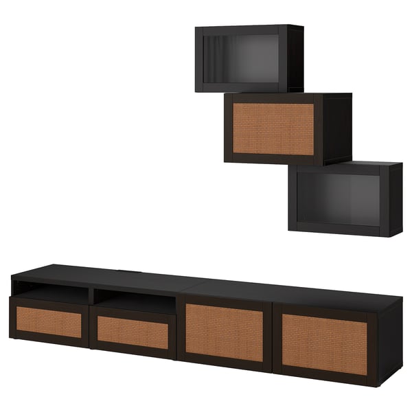 BESTÅ Rangement TV/vitrines, brun noir Sindvik/Studsviken brun foncé, 240x42x190 cm