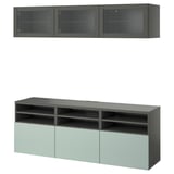 BESTÅ Rangement TV/vitrines, gris foncé Sindvik/Hjortviken gris-vert pâle, 180x42x192 cm