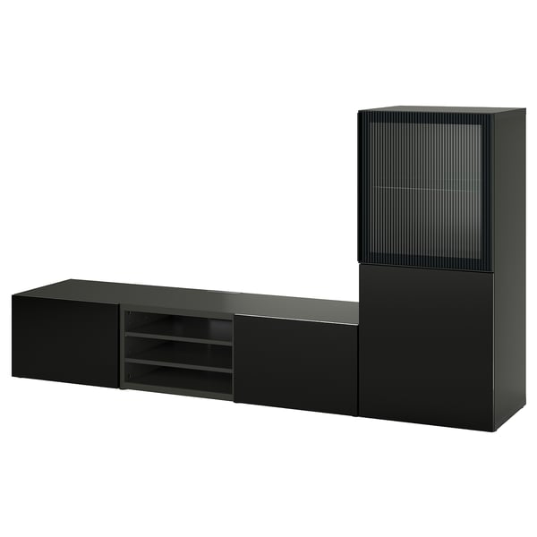BESTÅ Rangement TV/vitrines, noir Selsviken/Fällsvik anthracite, 240x42x129 cm