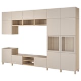 BESTÅ Rangement TV/vitrines, plaqué chêne blanchi Lappviken/Sindvik verre transparent, 360x42x240 cm