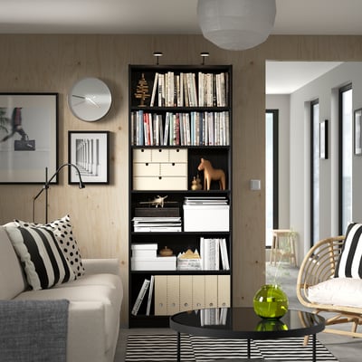 BILLY Bibliothèque, noir motif chêne, 80x28x202 cm