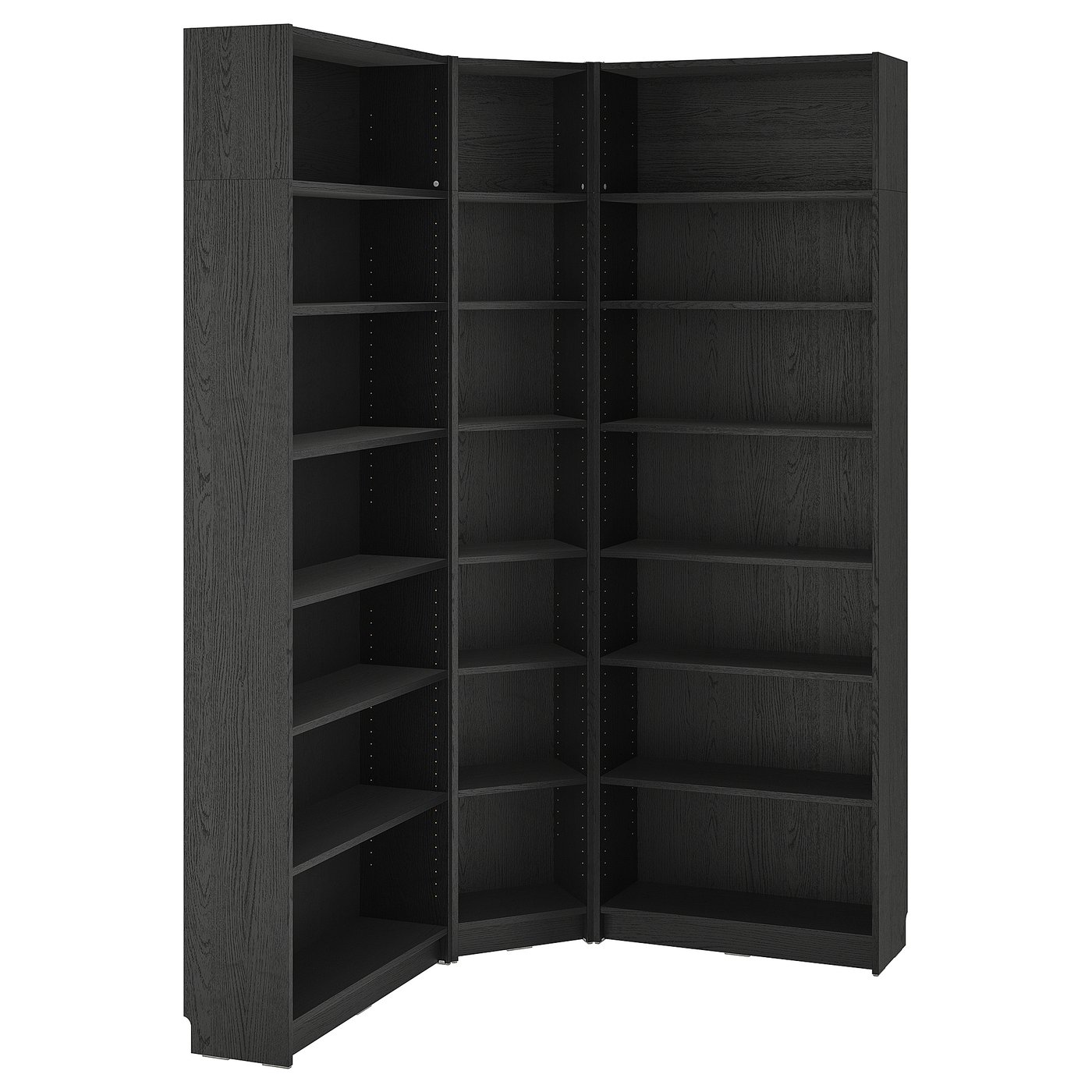 BILLY combi bibliothèque angle+surmeubles, noir motif chêne, 136 ...