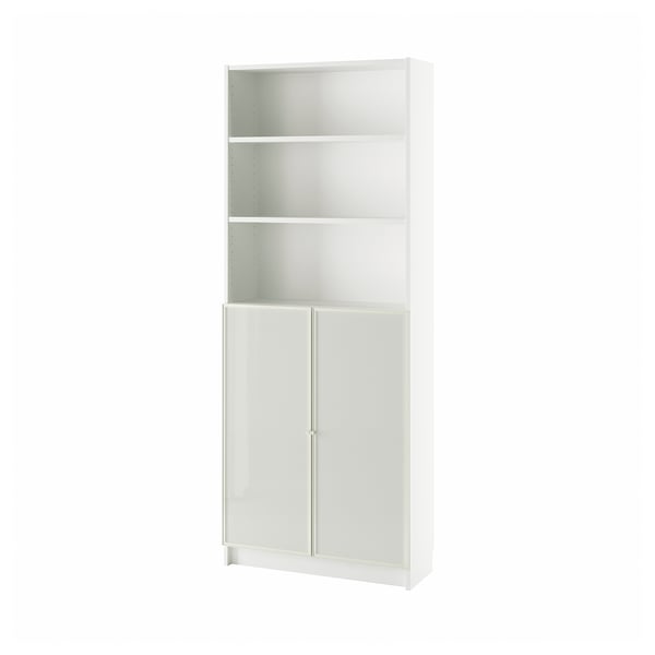 BILLY / HÖGBO Bibliothèque+portes vitrées, blanc, 80x30x202 cm