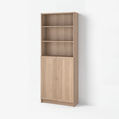 BILLY / OXBERG Bibliothèque avec portes, motif chêne, 80x30x202 cm