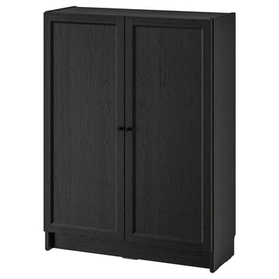 BILLY / OXBERG Bibliothèque avec portes, noir motif chêne, 80x30x106 cm