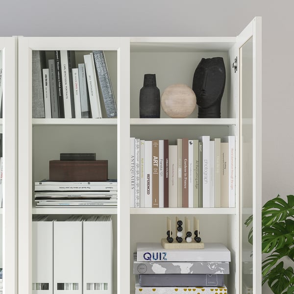 BILLY / OXBERG Bibliothèque portes pleines/vitrées, blanc/verre, 160x30x202 cm