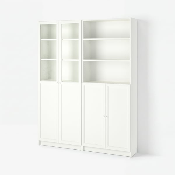 BILLY / OXBERG Bibliothèque portes pleines/vitrées, blanc, 160x30x202 cm