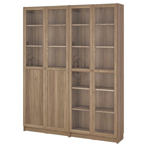 BILLY / OXBERG Bibliothèque portes pleines/vitrées, motif chêne/verre transparent, 160x30x202 cm