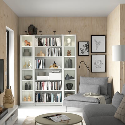 BILLY / OXBERG Combi bibliothèque+portes vitrées, blanc, 160x202 cm